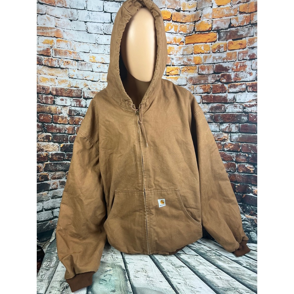 Carhartt Mens XL Brown Canvas Hooded Work Jacket Coat J131 Union Made USA